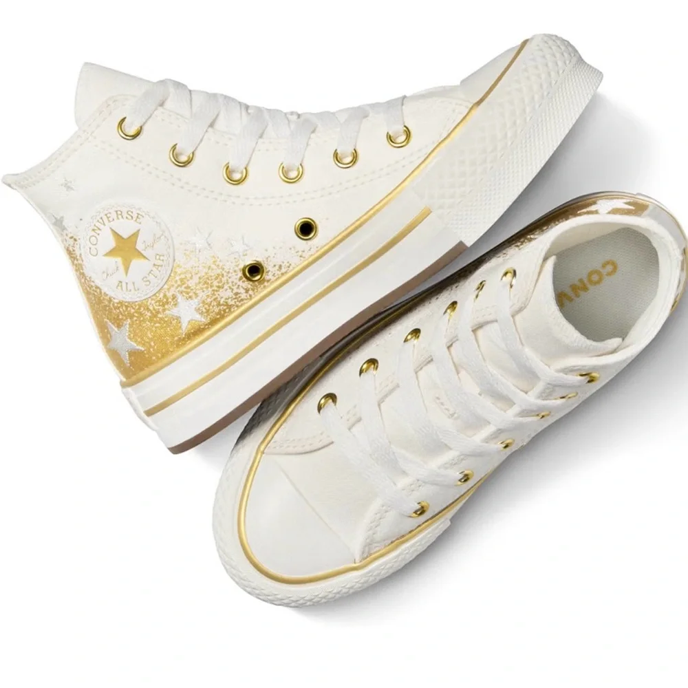 Converse Cream High-Top Sneaker with Gold Accents